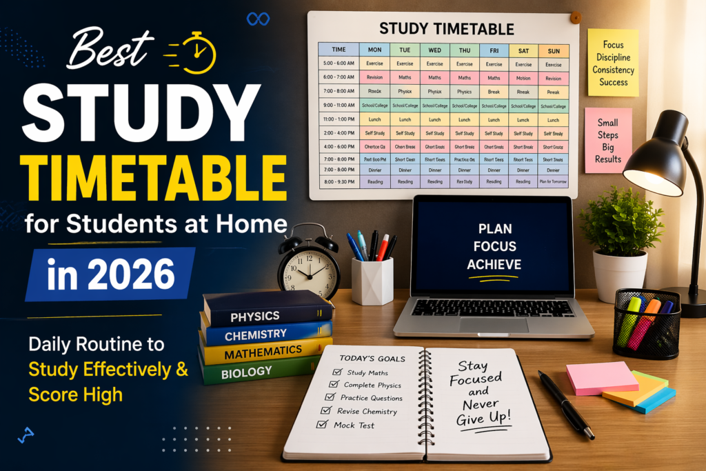Best study timetable for students at home in 2026 with daily routine and effective study plan