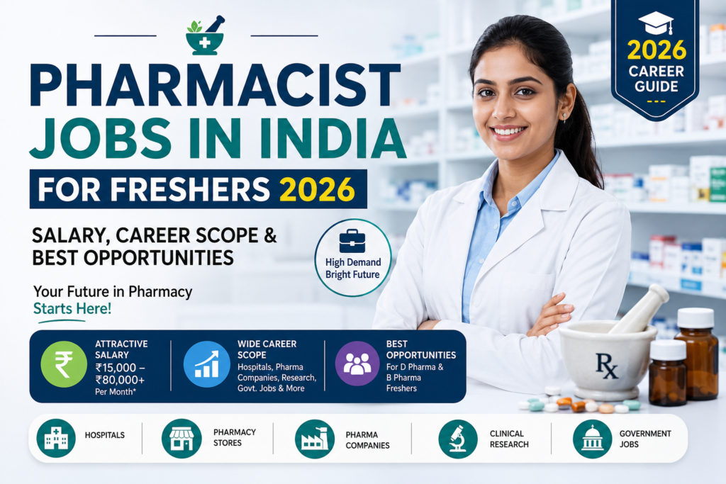 Pharmacist jobs in India for freshers 2026 career guide with salary and job opportunities